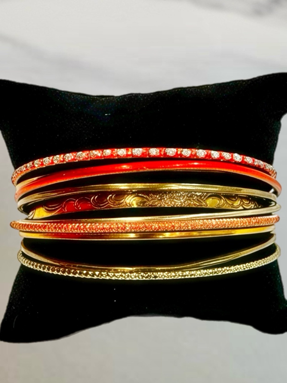 Set of 10 Gold/Warm Tone Bangle Bracelets